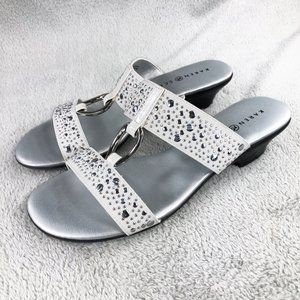 Karen Scott Women's EANNA Slide Sandals Wedge Heel Silver/White, Size 7.5